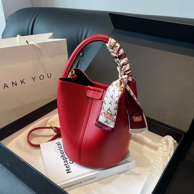 Luxury Bags On Sales - Red PU Bucket Shoulder and Crossbody