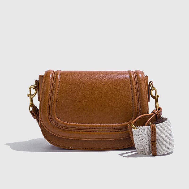 Luxury Bags Vegan Leather - Minimalist Stitched Saddle Crossbody Bag For