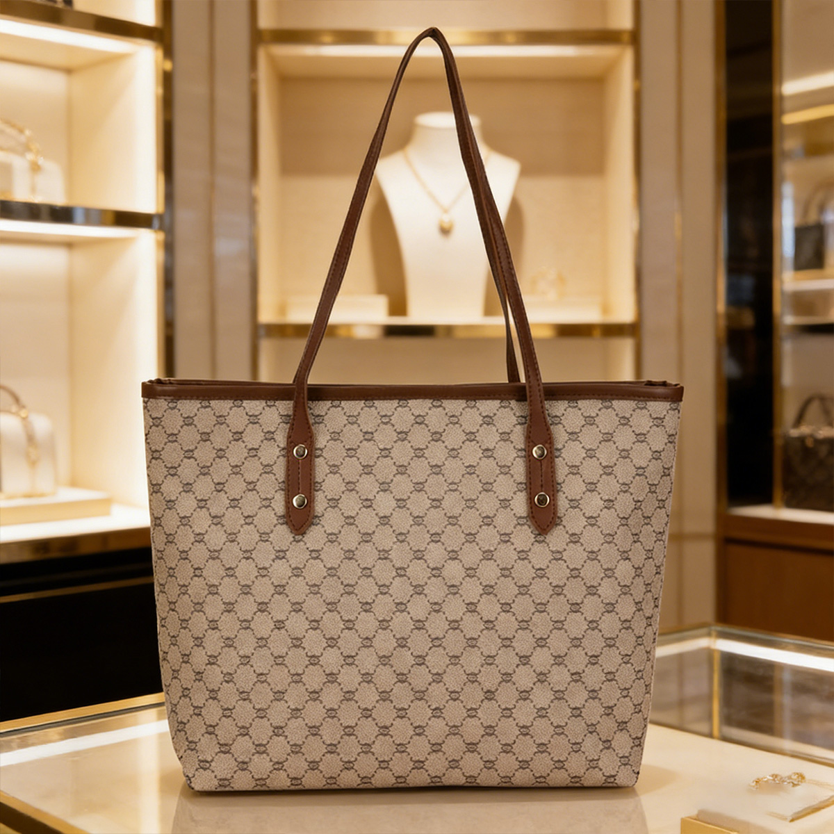 Tote Bag Leather Monogram - Luxury Vintage Women Tote Bag Monogram