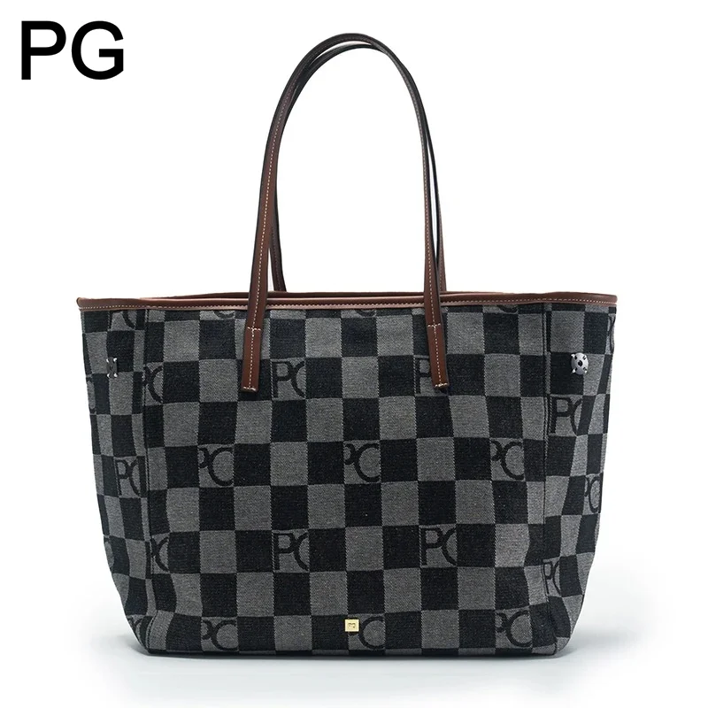 Tote Bag Leather Monogram - PG Checkerboard Monogram Tote Bag Women
