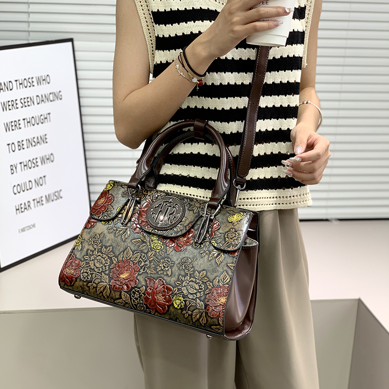 Luxury Bags Vegan Leather - Vintage Floral Embossed Tote Bag for