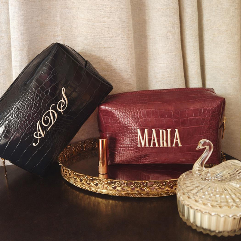 Luxury Bags Vegan Leather - Embroidered Croc Makeup Bag Personalized Vegan
