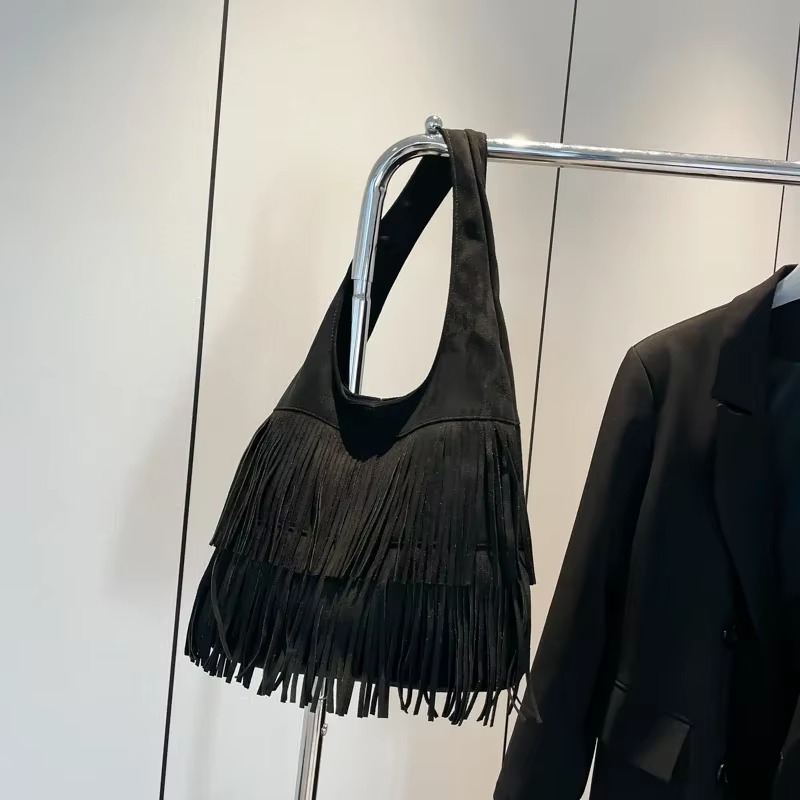 Faux Suede Tassel Shoulder Bag - đánh giá và giá Luxury Bags On Sales